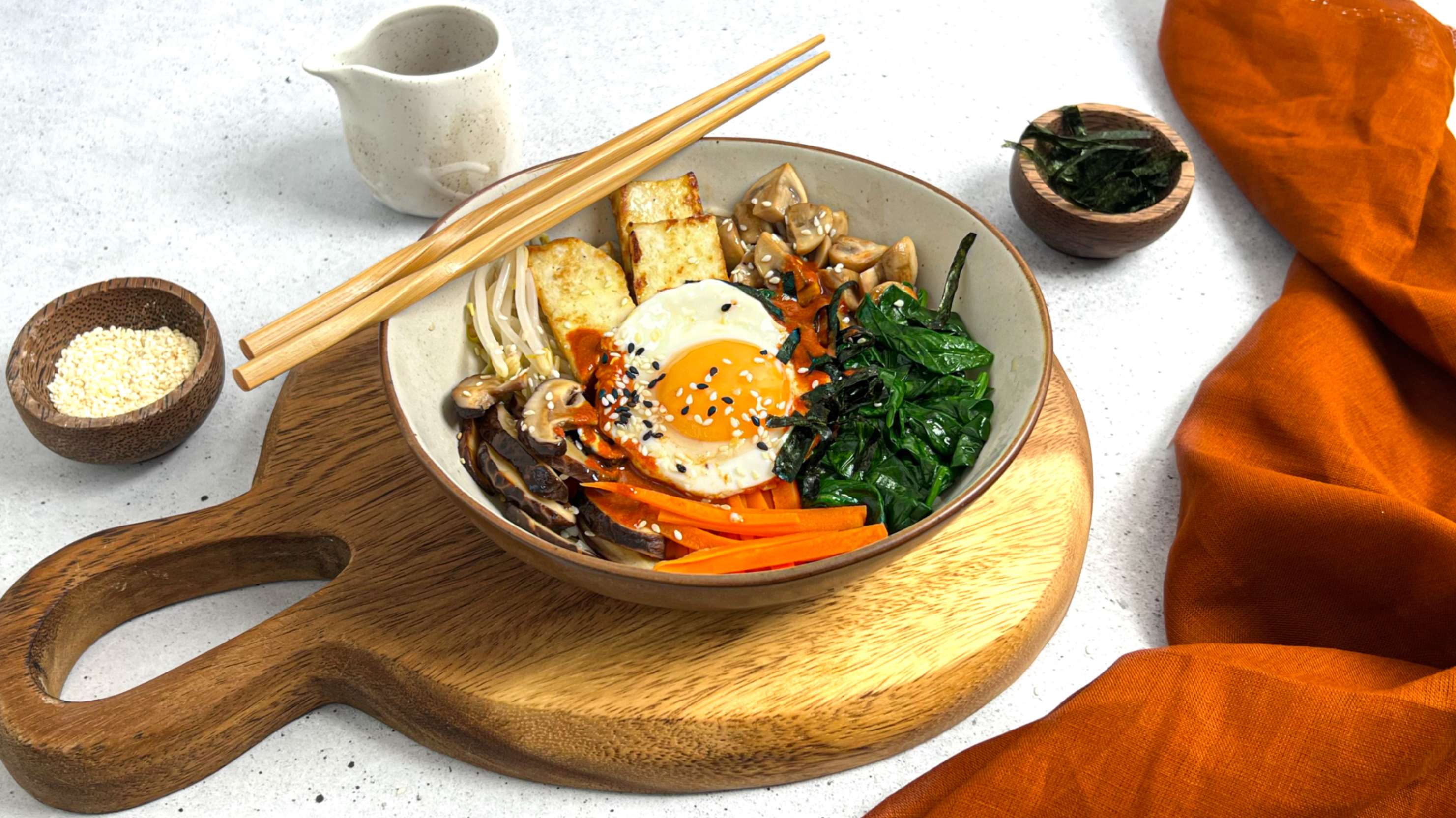 Heartful Flavours Korean Bibimbap Recipe Lifestyle Shot with garnish